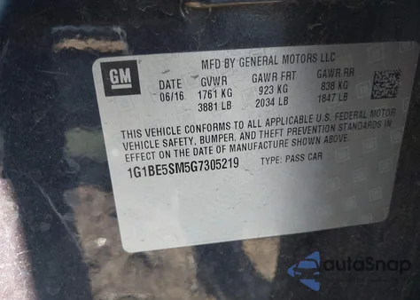 2016 Chevrolet Cruze Lt Auto from USA, damaged, VIN 1G1BE5SM5G7305219